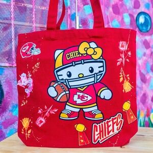 HELLO KITTY Kansas City Chiefs Canvas Tote Purse 13”x13” - Red | Handmade